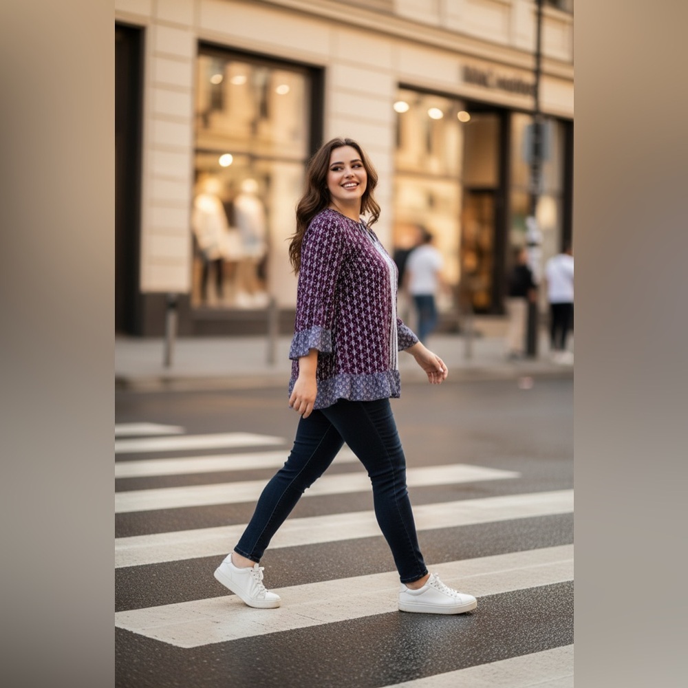 Lucky Brand Violet and Navy Blouse - Picture 2 of 8